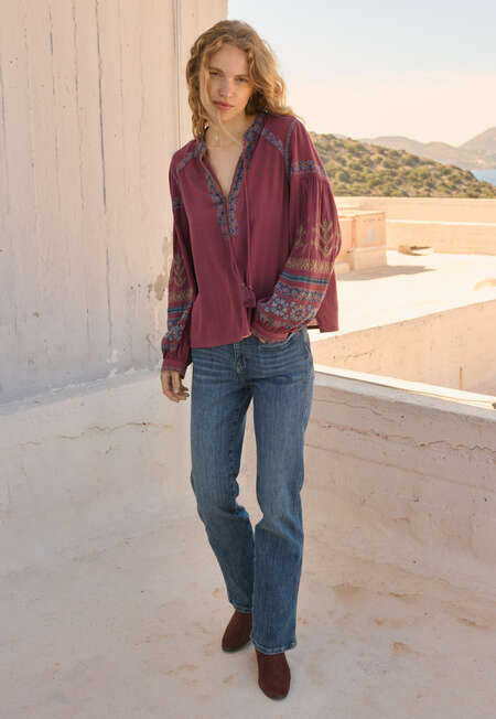 Embroidered blouse, Deep rosewood, completeTheLook