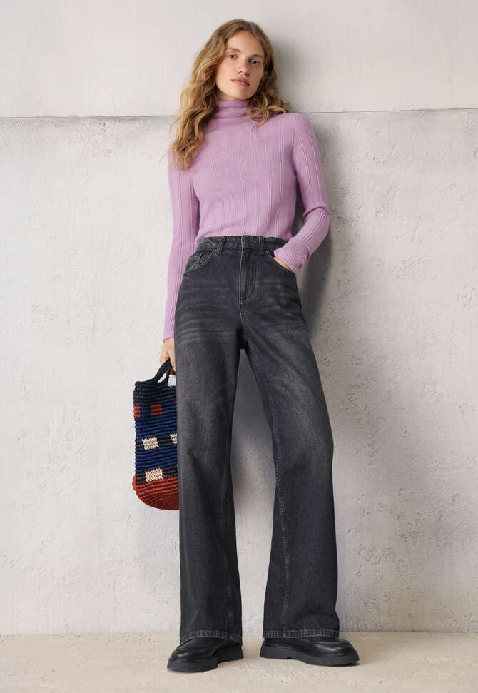 Roll-neck sweater, Pink mauve, completeTheLook