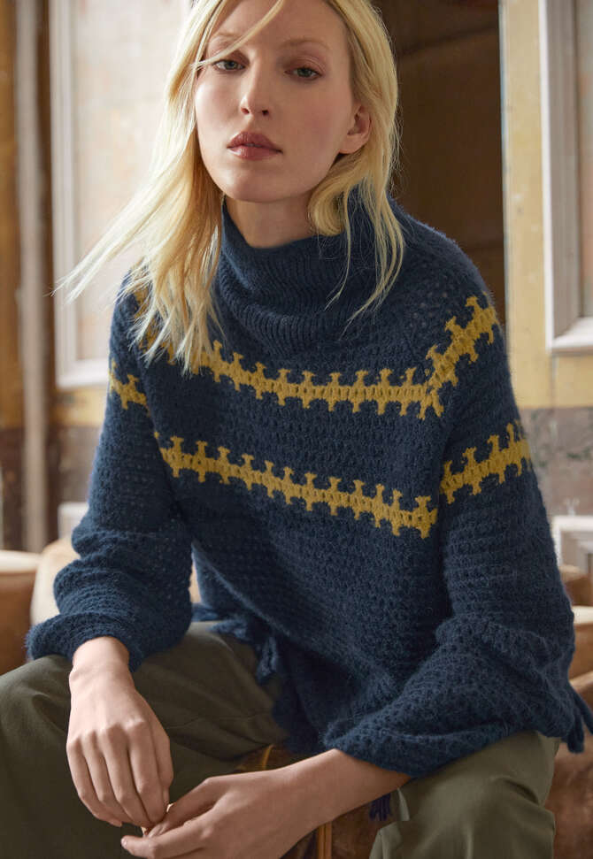 Hand-crochet sweater, Indigo, completeTheLook