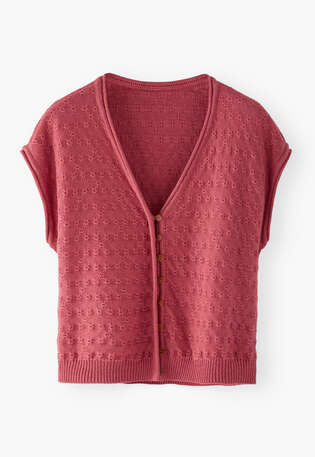 Sleeveless tuck-stitch cardigan, Magenta, webstill
