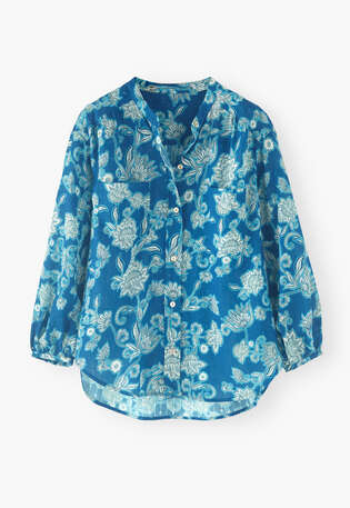 Collarless printed blouse, Electric blue, webstill