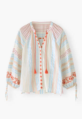 Embroidered striped blouse, Off-white magenta, webstill