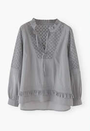Longline frill blouse, Powder blue, webstill