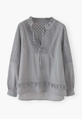 Longline frill blouse, Powder blue, webstill