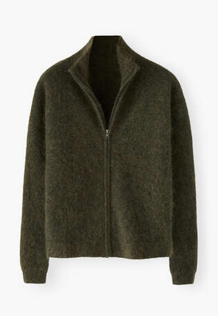 Zip-up sweater, Dark olive, webstill