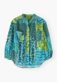 Collarless printed blouse, Turquoise lime, webstill