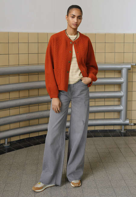 Cable-stitch bomber jacket, Red copper, completeTheLook