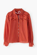 Cutwork blouse, Red orange, webstill