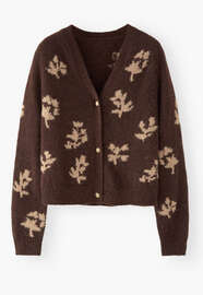 Intarsia v-neck cardigan, Chocolate tan, webstill