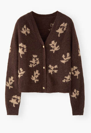 Intarsia v-neck cardigan, Chocolate tan, webstill