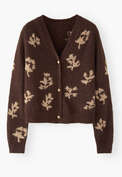 Intarsia v-neck cardigan, Chocolate tan, webstill