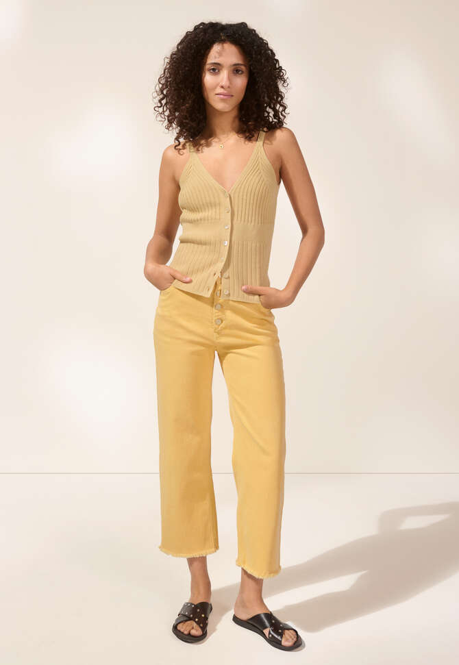 Knitted-rib vest, Yellow sand, completeTheLook