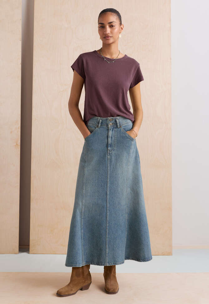Full denim skirt, Mid wash, completeTheLook
