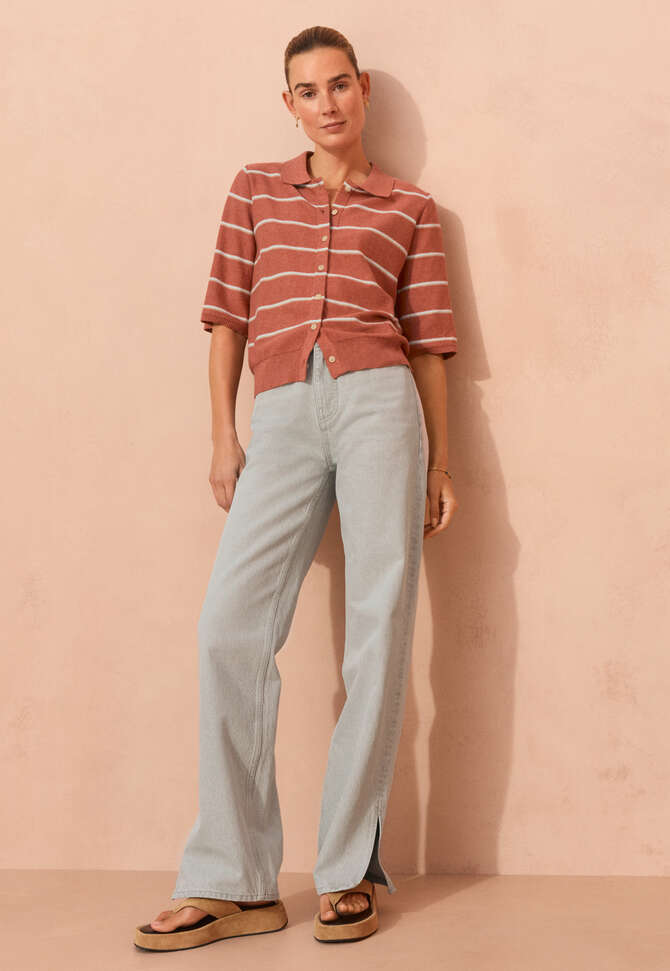 Striped collared cardigan, Terracotta mint, completeTheLook