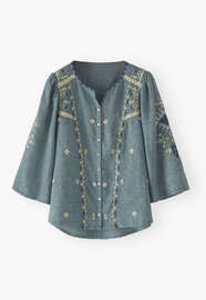 Embroidered blouse, Indigo fern, webstill