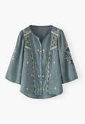 Embroidered blouse, Indigo fern, webstill