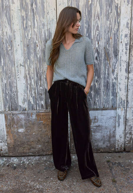 Velvet wide-leg trousers, Black coffee, completeTheLook