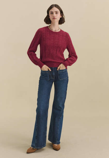 Lace-stitch sweater, Garnet, completeTheLook
