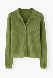 Lace-stitch collared cardigan, Leaf green, webstill