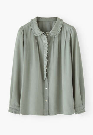 Cord pleated blouse, Dusty duck egg, webstill