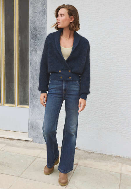 Shawl-collar cardigan, Petrol black, completeTheLook