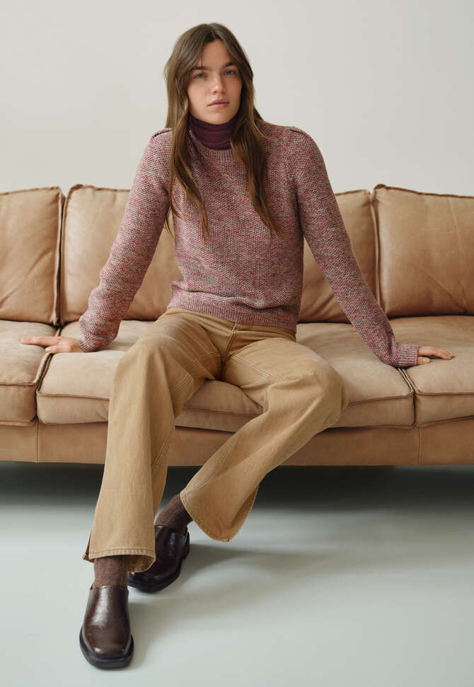 Ribbed roll-neck top, Wine, completeTheLook