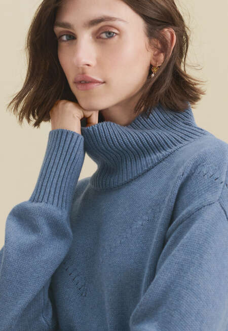 High-neck sweater, Soft denim, completeTheLook