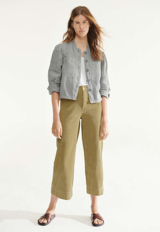 Gathered-sleeve jacket, Grey blue, completeTheLook