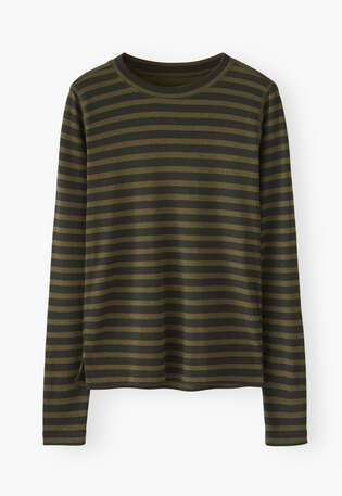 Printed striped top, Dark olive, webstill