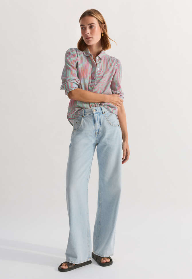 Crinkle striped blouse, Sky red, completeTheLook