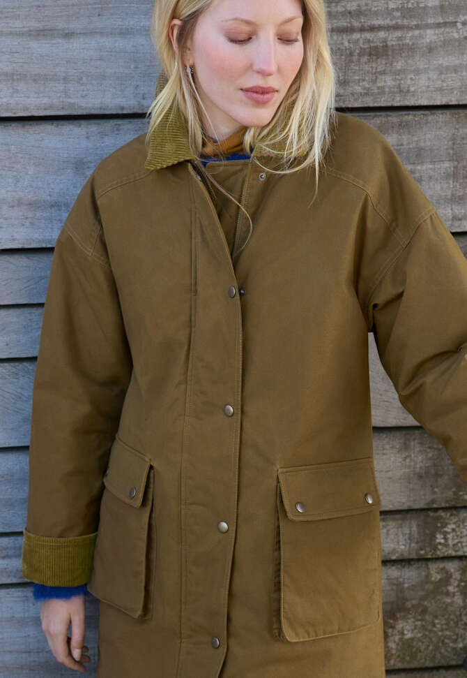 Long-line mac, Bronze olive, completeTheLook