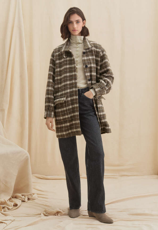Checked coat, Olive brown, completeTheLook