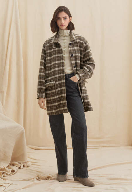 Checked coat, Olive brown, completeTheLook