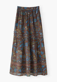 Tiered printed skirt, Chocolate cobalt, webstill