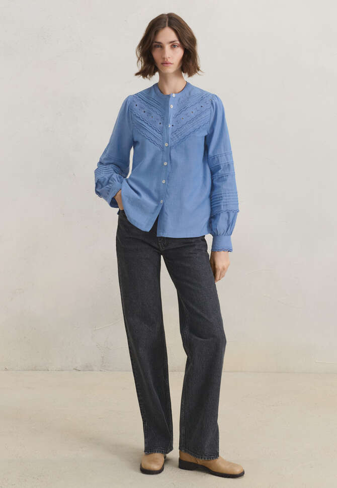 Chambray pintuck blouse, Cornflower, completeTheLook