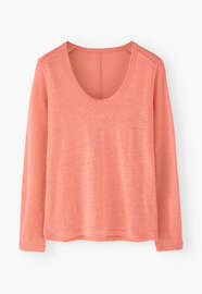 Long-sleeved scoop-neck top, Peach pink, webstill
