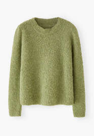 Boucl&eacute; round-neck sweater, Pine green, webstill