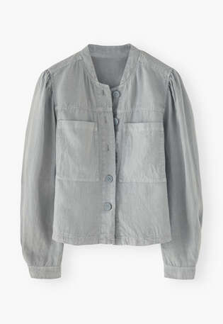 Gathered-sleeve jacket, Grey blue, webstill