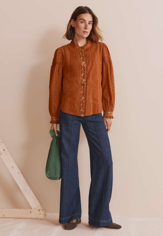 Embroidered broderie blouse, Terracotta, completeTheLook
