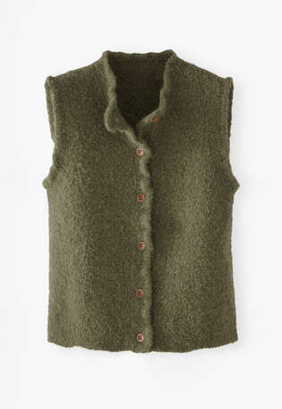 Frill-edge knitted gilet, Dark olive, webstill
