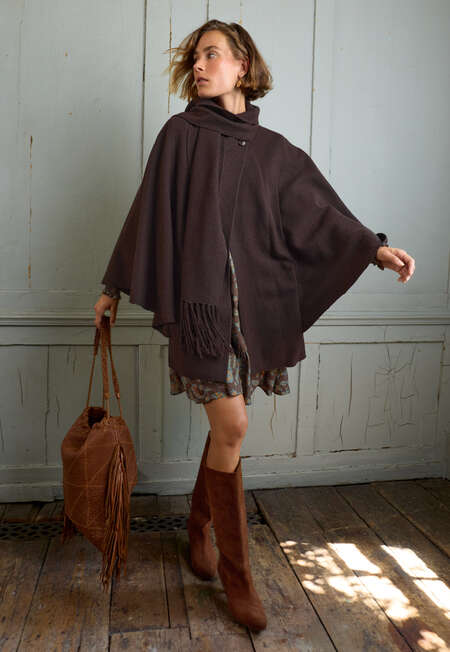 Boiled wool cape, Black coffee, completeTheLook