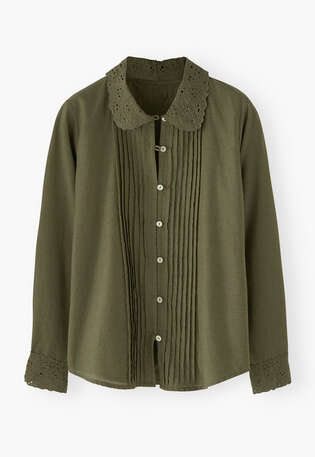 Pleated blouse, Dark moss, webstill