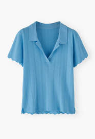 Pointelle-stitch collared sweater, Sky blue, webstill