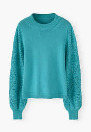 Crochet-stitch sweater, Bright turquoise, webstill