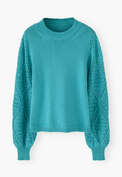 Crochet-stitch sweater, Bright turquoise, webstill
