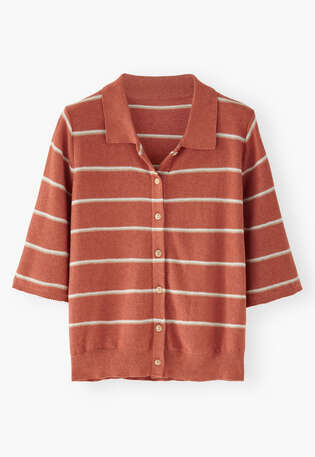 Striped collared cardigan, Terracotta mint, webstill
