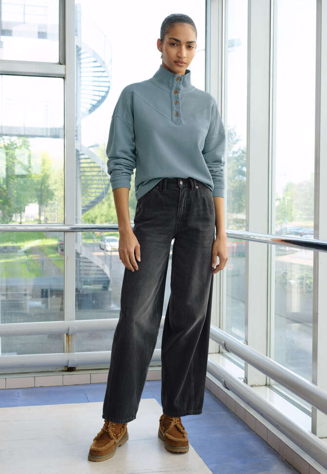 Funnel-neck sweatshirt, Stormy blue, completeTheLook