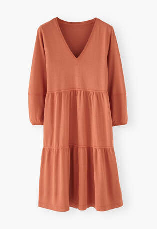 Tiered jersey dress, Soft coral, webstill