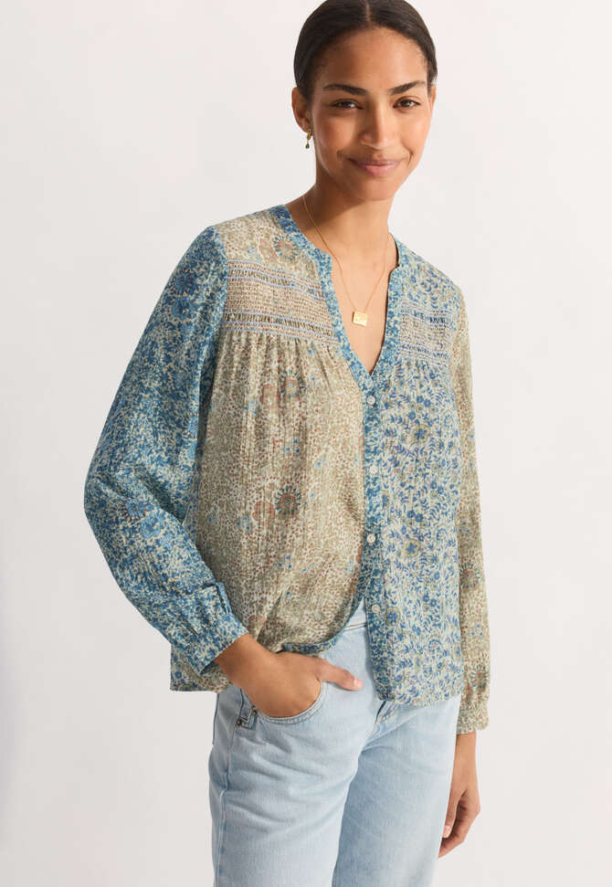 Printed shirring blouse, Soft powder blue, completeTheLook