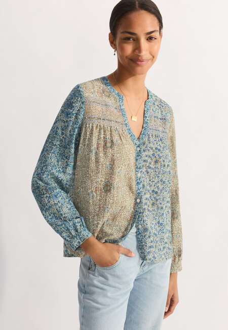 Printed shirring blouse, Soft powder blue, completeTheLook